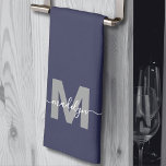 Navy Blue Name Monogram Tea Towel<br><div class="desc">Personalised Custom Create Your Own Navy White Initial Name Monogram Kitchen Towel. Add a touch of elegance to your kitchen with this stylish monogrammed towel. Designed for a tri-fold style, it features a bold grey initial and a flowing white script name, all set against a navy blue background for a...</div>
