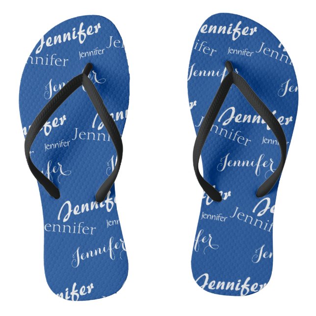 Navy blue name  pattern  Slim Strap Flip Flops (Footbed)