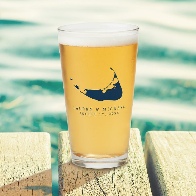 Navy Blue Nantucket Island ACK Wedding Favour Glass (Creator Uploaded)