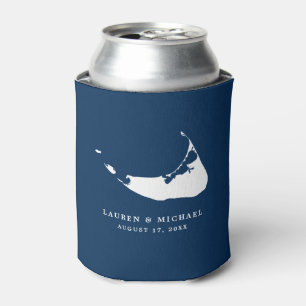 Navy Blue Nantucket Island Map Wedding Favour Can Cooler