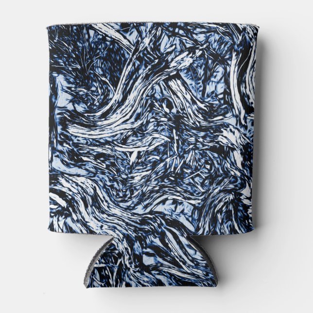 Navy Blue Nature Abstract Pattern Can Cooler (Front)