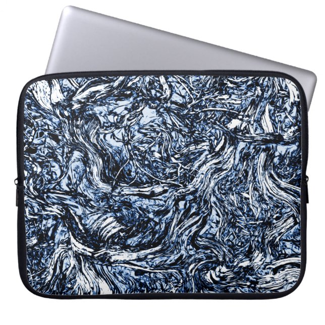 Navy Blue Nature Abstract Pattern Laptop Sleeve (Front)