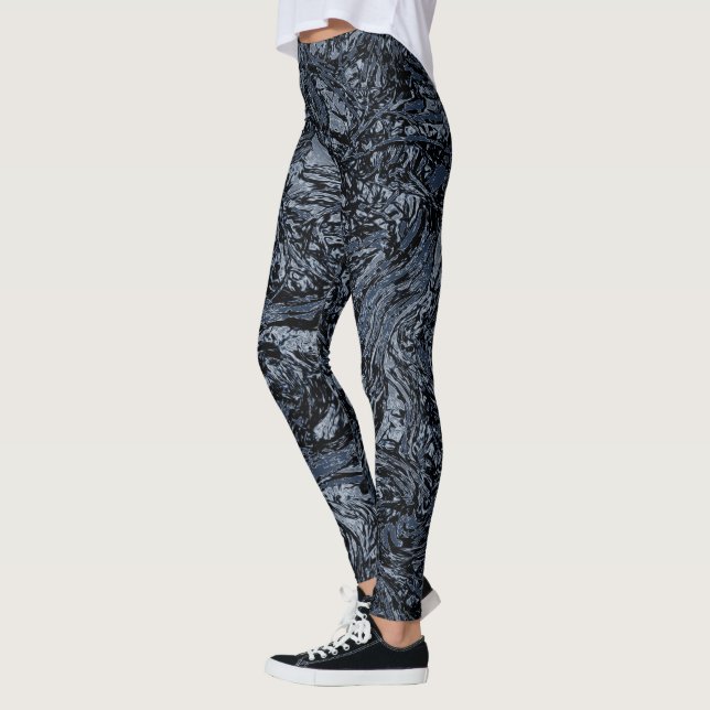 Navy Blue Nature Abstract Pattern Leggings (Left)