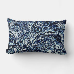 Navy Blue Nature Abstract Pattern Lumbar Cushion