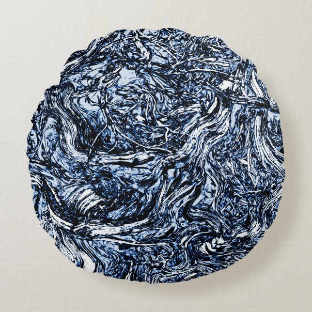 Navy Blue Nature Abstract Pattern Round Cushion (Front)