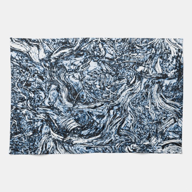Navy Blue Nature Abstract Pattern Tea Towel (Horizontal)