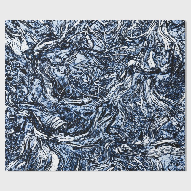 Navy Blue Nature Abstract Pattern Wrapping Paper (Flat)