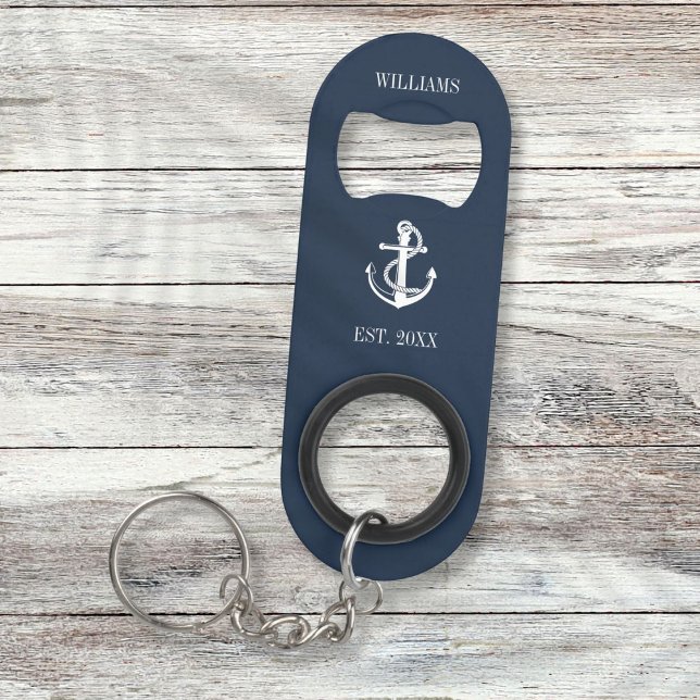 Navy Blue Nautical Anchor Boat Family Name (Navy Blue Nautical Anchor Boat Family Name Keychain Bottle Opener)