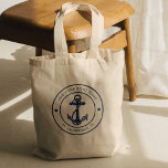 Navy Blue Nautical Anchor Boat Name Cruise Custom Tote Bag<br><div class="desc">Add your boat or captain's name and location by clicking the "Personalise" button above. Set sail in style with our custom nautical-themed boating swag Tote Bag, the ultimate companion for your maritime adventures. This Tote Bag boasts a cute design inspired by the ocean's wonders, featuring classic maritime motifs such as...</div>