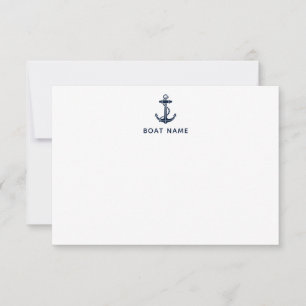 Navy Blue Nautical Anchor Boat Name Summer Cruise Thank You Card