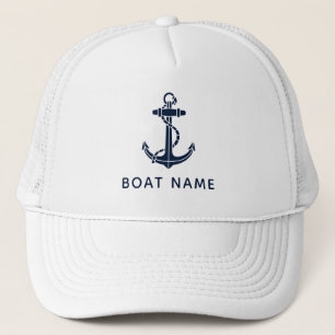 Navy Blue Nautical Anchor Boat Name Summer Cruise Trucker Hat
