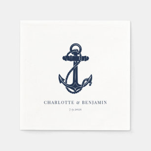 Navy Blue Nautical Anchor Coastal Wedding Paper Napkin