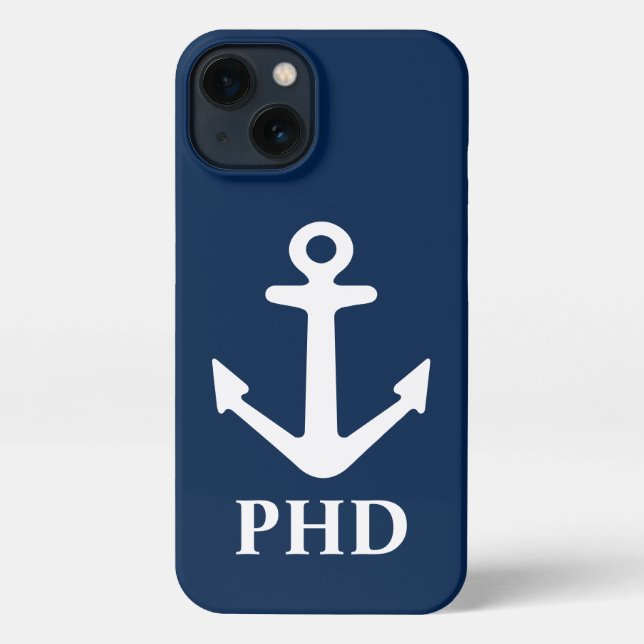 Navy blue nautical anchor custom monogram iPhone case (Back)