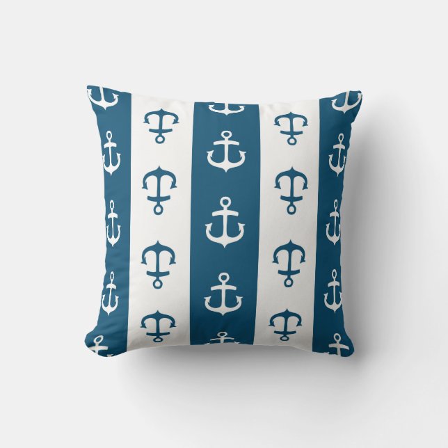 Navy Blue Nautical Anchor Decorative Pillow (Front)