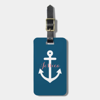 Navy Blue Nautical Anchor Monogram Luggage Tag