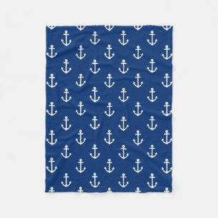 Navy Blue Nautical Anchor Pattern Fleece Blanket