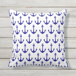 Navy Blue Nautical Anchor Pattern Outdoor Cushion