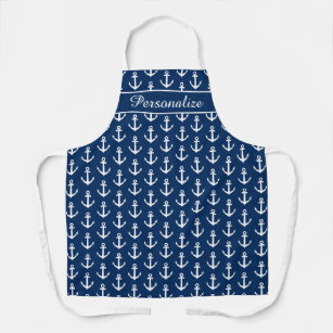 Navy blue nautical anchor pattern personalized apron