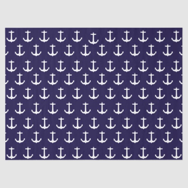 Navy Blue Nautical Anchor Pattern Tissue Paper (Front)