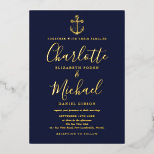 Navy Blue Nautical Anchor Photo Wedding Gold