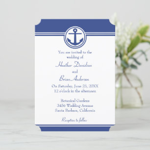 Navy Blue Nautical Anchor Wedding Invitation