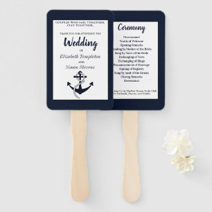 Navy Blue Nautical Anchor Wedding Program Hand Fan