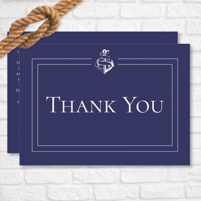 Navy Blue Nautical Anchor Wedding Thank You Card (Navy Blue Nautical Anchor Wedding Thank You Card)