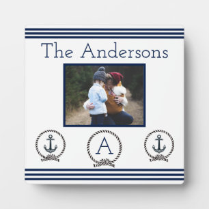 Navy Blue Nautical Anchors Monogram Photo Frame