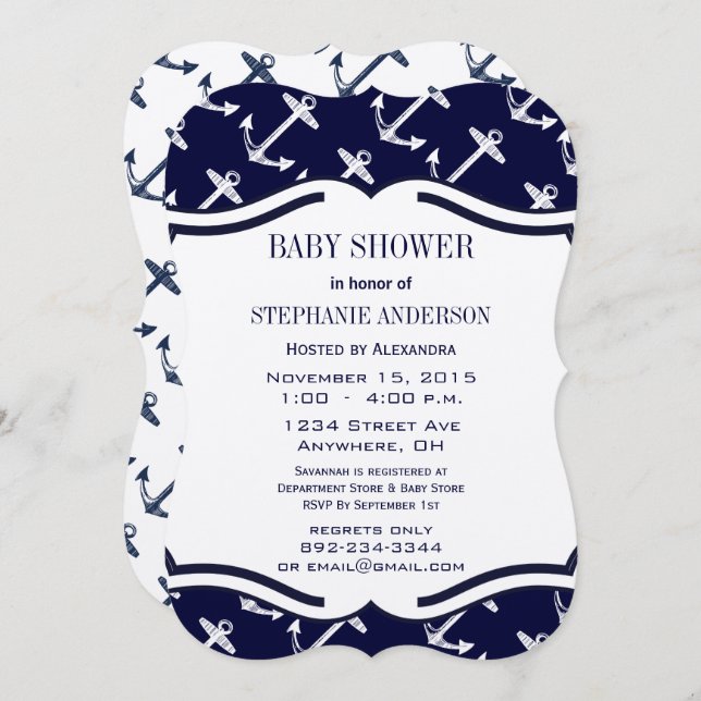 Navy Blue Nautical Baby Boy Shower Invitation (Front/Back)