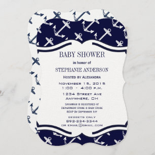 Navy Blue Nautical Baby Boy Shower Invitation
