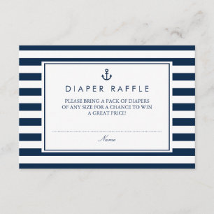 Navy Blue Nautical Baby Shower Diaper Raffle Enclosure Card