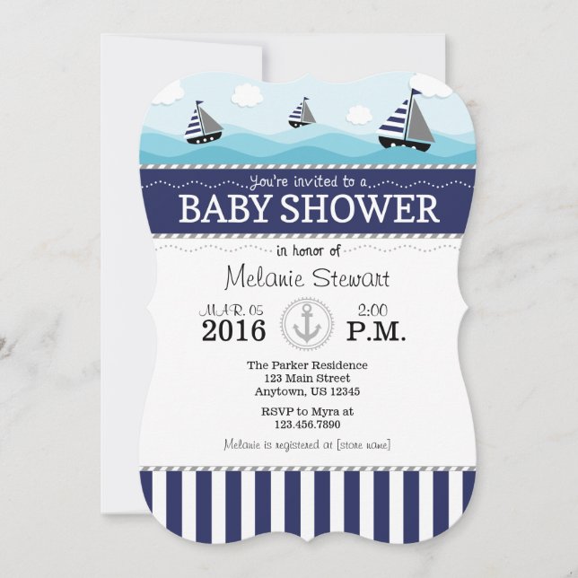 Navy Blue Nautical Baby Shower Invitation (Front)