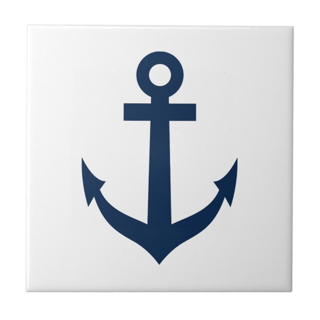 Navy blue nautical boat anchor ceramic tiles (Front)