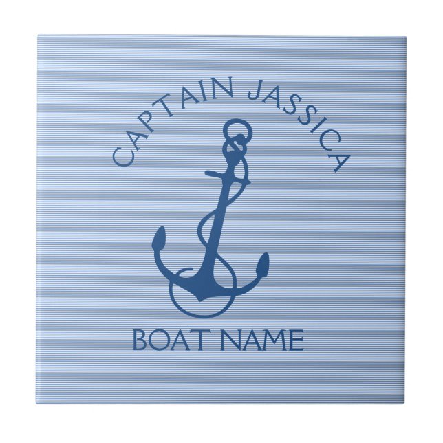 Navy Blue Nautical Boat Anchor On Light Blue Ceramic Tile (Front)