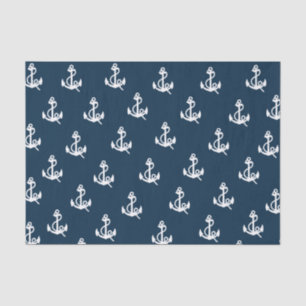 Navy Blue Nautical Boat Anchor Pattern Tissue Paper