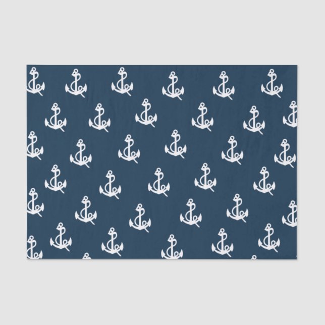 Navy Blue Nautical Boat Anchor Pattern Tissue Paper (Front)