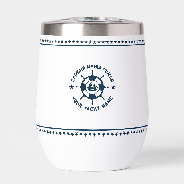 Navy Blue Nautical Boat Wheel Blue Stars (Front)