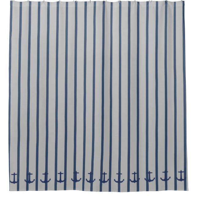 Navy Blue Nautical Classic Anchor Shower Curtain (Front)