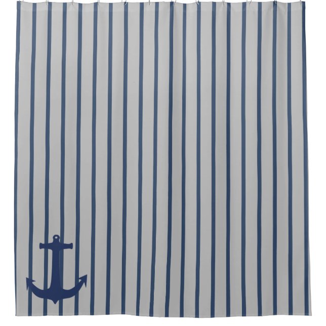 Navy Blue Nautical Classic Anchor Shower Curtain (Front)