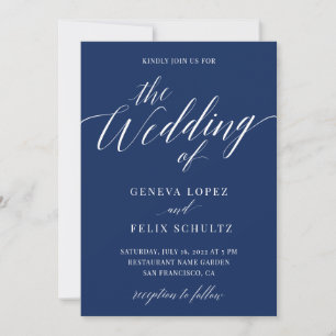 Navy Blue Nautical Elegant Calligraphy Wedding In Invitation