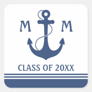 Navy Blue Nautical Graduation Square Sticker
