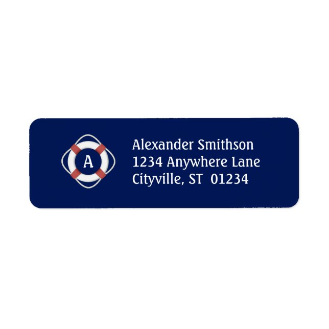 Navy Blue Nautical Lifesaver Monogram Return Address Label (Front)