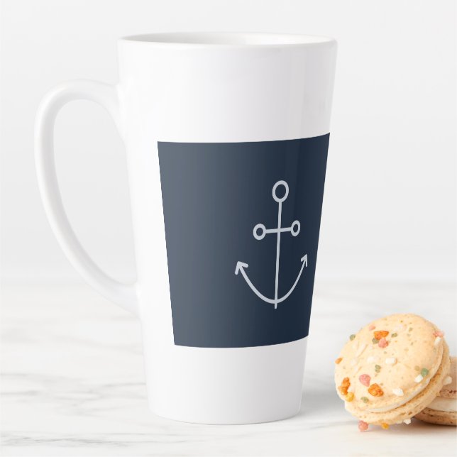 Navy Blue Nautical Minimal Anchor Latte Mug (In Situ)