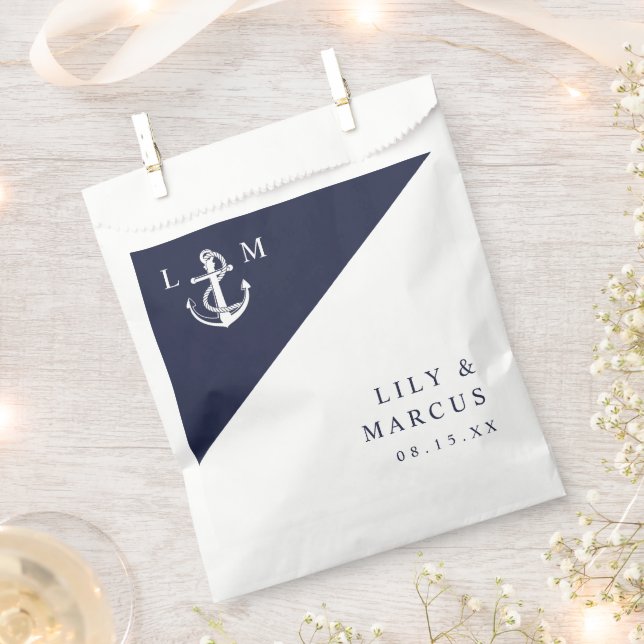 Navy Blue Nautical Minimalist Monogram Wedding Favour Bag (Clipped)