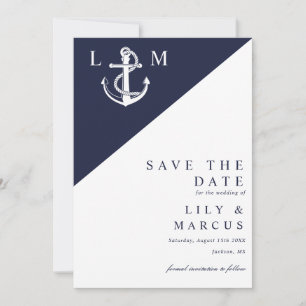 Navy Blue Nautical Minimalist Monogram Wedding Save The Date