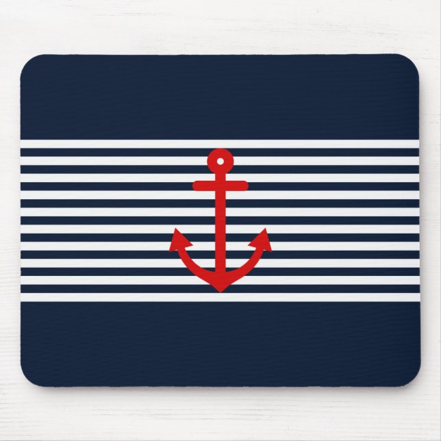 Navy Blue Nautical Mouse Pad (Front)