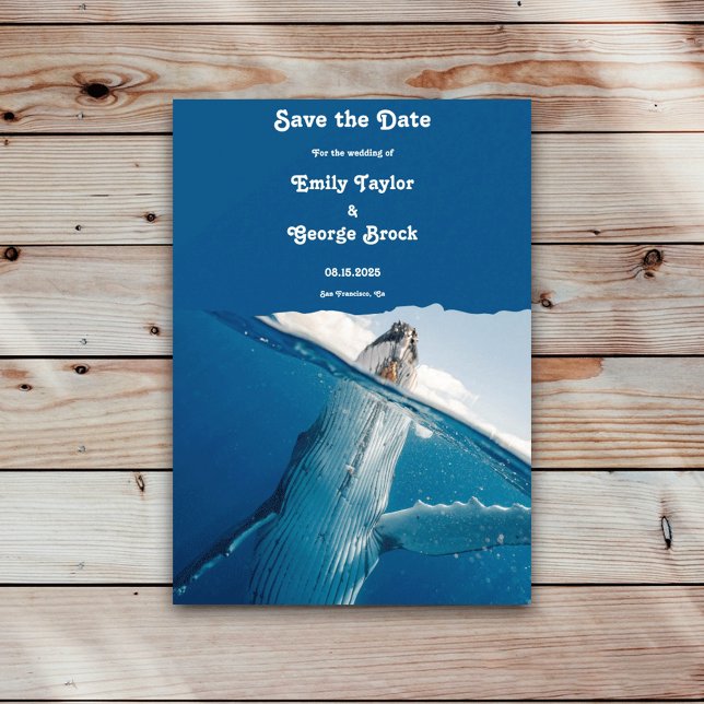 Navy Blue Nautical Ocean Whale Boho Beach Wedding Save The Date (Creator Uploaded)