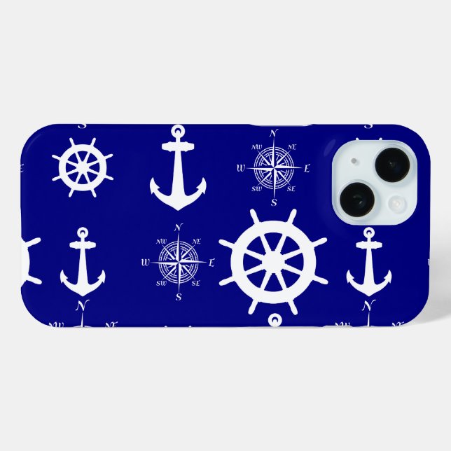 Navy Blue Nautical Pattern Case-Mate iPhone Case (Back (Horizontal))