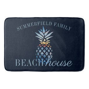 Navy Blue Nautical Personalised Beach House Family Bath Mat