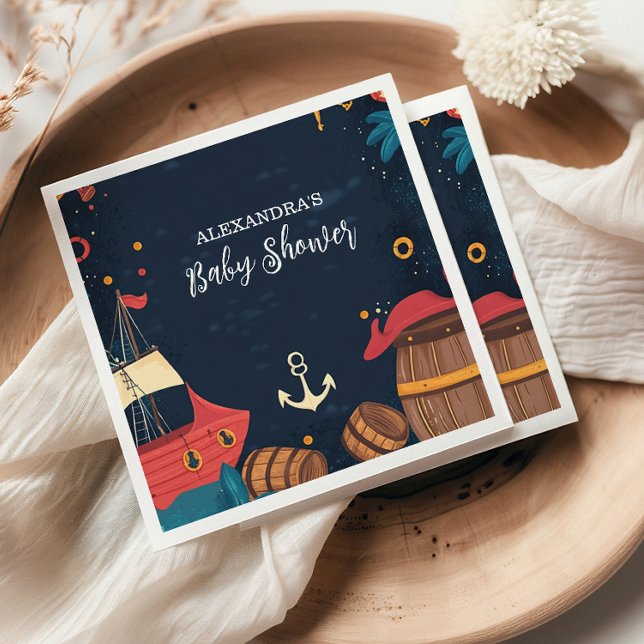 Navy Blue Nautical Pirate Baby Shower Napkin (Creator Uploaded)
